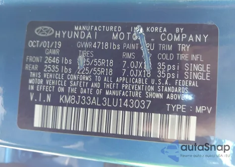 2020 Hyundai Tucson Sel from USA, damaged, VIN KM8J33AL3LU143037
